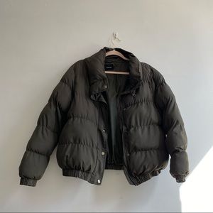 BOOHOO Camp Green Cropped Puffer